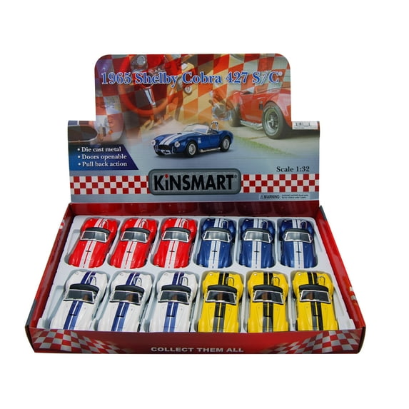 1965 Shelby Cobra 427 S/C Convertible Diecast Car Package - Box of 12 1/32 scale Diecast Model Cars, Assorted Colors