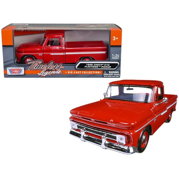 1966 Chevrolet C10 Fleetside Pickup Truck Red 1/24 Diecast Model Car by Motormax