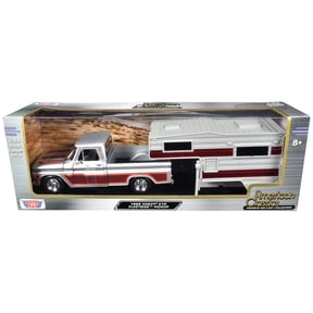 1966 Chevrolet C10 Fleetside Pickup Truck Silver Metallic with Brown Sides with Camper Shell "American Classics" Series 1/24 Diecast Model Car by Motormax