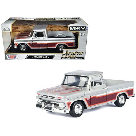 1966 Chevrolet C10 Fleetside Truck Silver Metallic w/Brown Sides "American Classics" Series 1/24 Diecast Model Car by Motormax