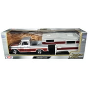 1966 Chevrolet C10 Fleetside Truck Silver Metallic with Brown with Camper American Classics 1/24 Diecast Model Car by Motormax