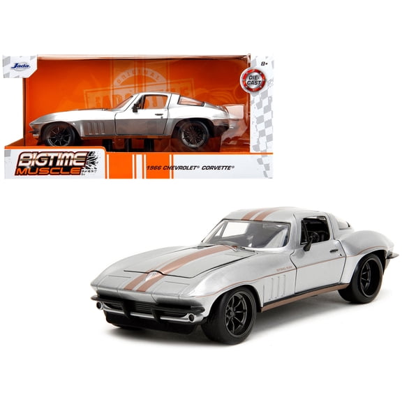 1966 Chevrolet Corvette Silver Metallic with Bronze Stripes "Bigtime Muscle" Series 1/24 Diecast Model Car by Jada