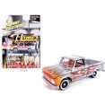 thumbnail image 1 of 1966 Chevrolet Pickup Truck Silver Metallic with Flames and Orange Interior Limited Edition to 3600 pieces Worldwide 1/64 Diecast Model Car by Johnny Lightning, 1 of 1