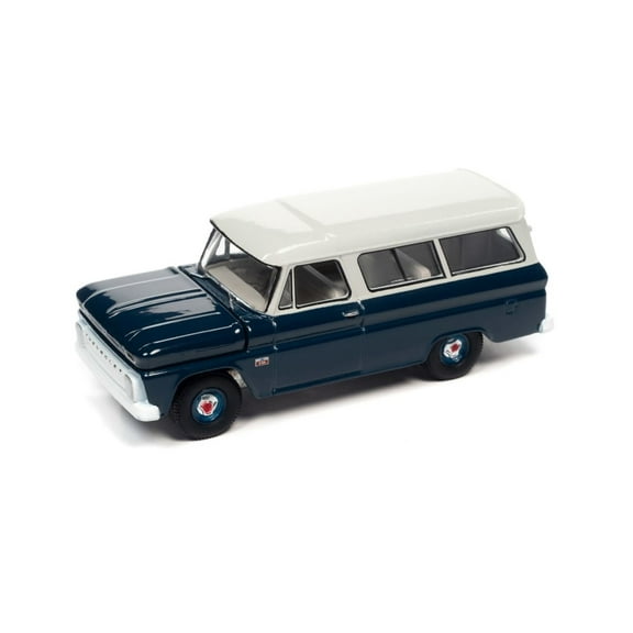 1966 Chevy Suburban, Dark Blue - Auto World AWSP091/24B - 1/64 scale Diecast Model Toy Car