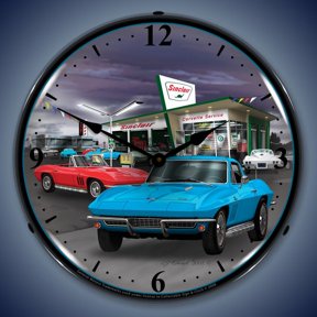 1966 Corvette & Sinclair Gas Station Lighted Clock