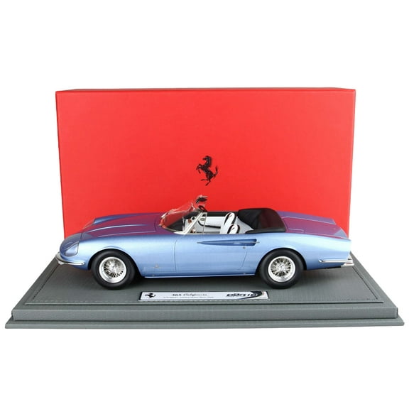 1966 Ferrari 365 California Convertible S/N 08347 "Geneve Motor Show" Light Blue Metallic w/DISPLAY CASE 1/18 Model Car by BBR