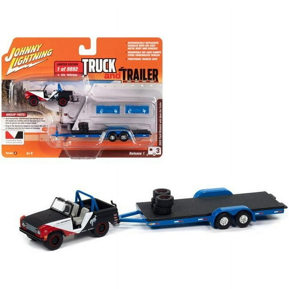 1966 Ford Bronco w/Open Trailer & Tires (King of the Hammers) - White Red & Black