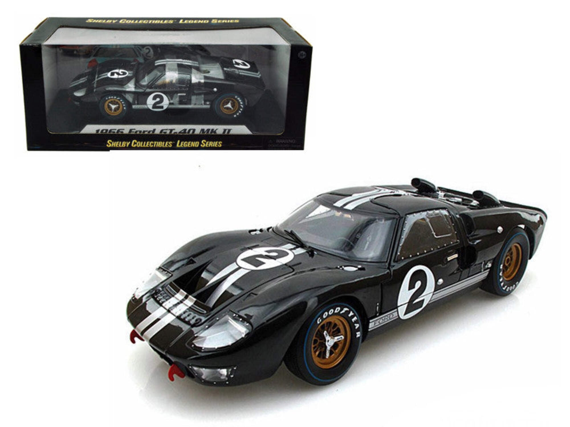 1966 Ford GT-40 MK II Black Diecast Model Car with Silver Stripes