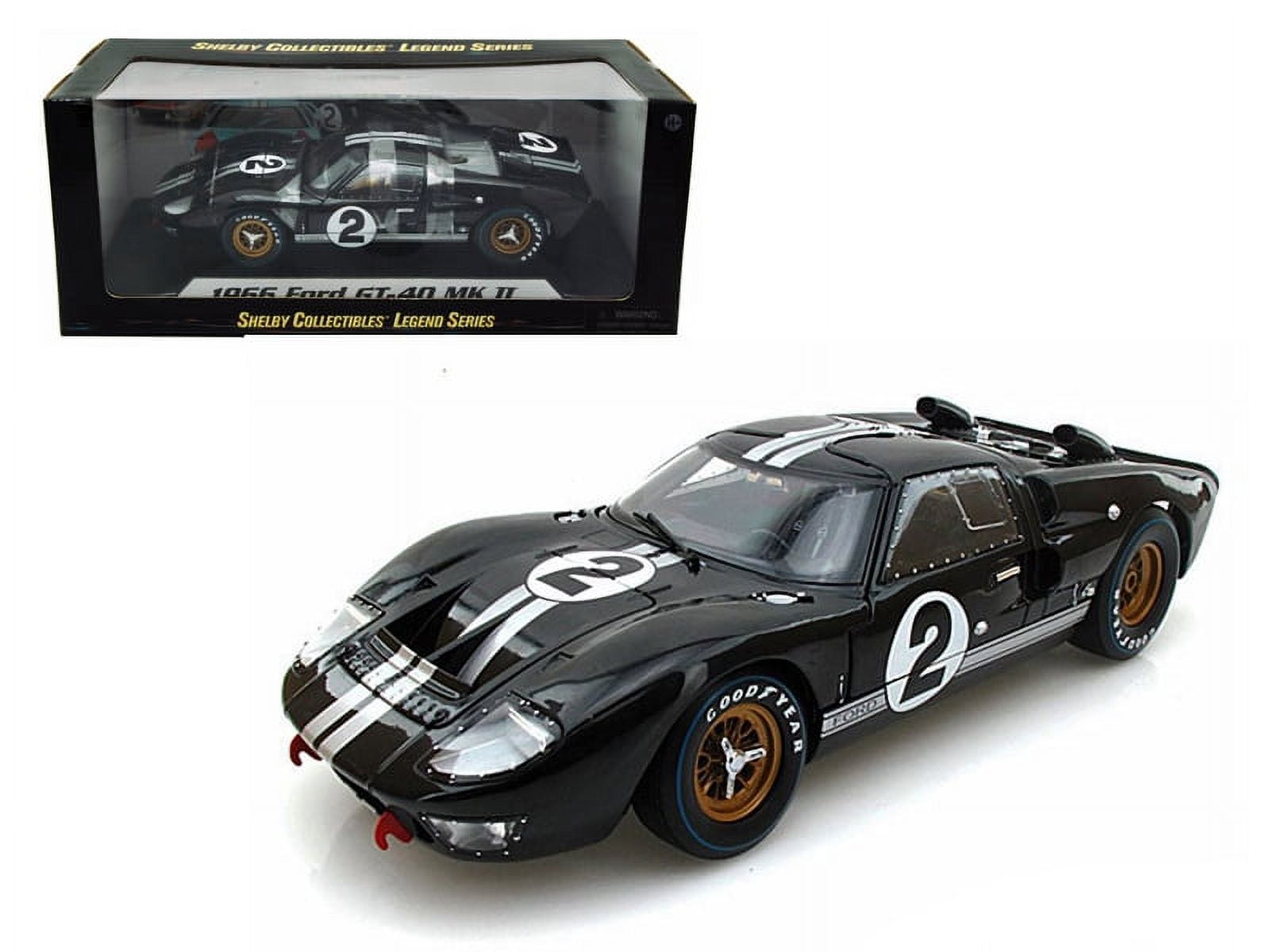 1966 Ford GT-40 MK II Black Diecast Model Car with Silver Stripes