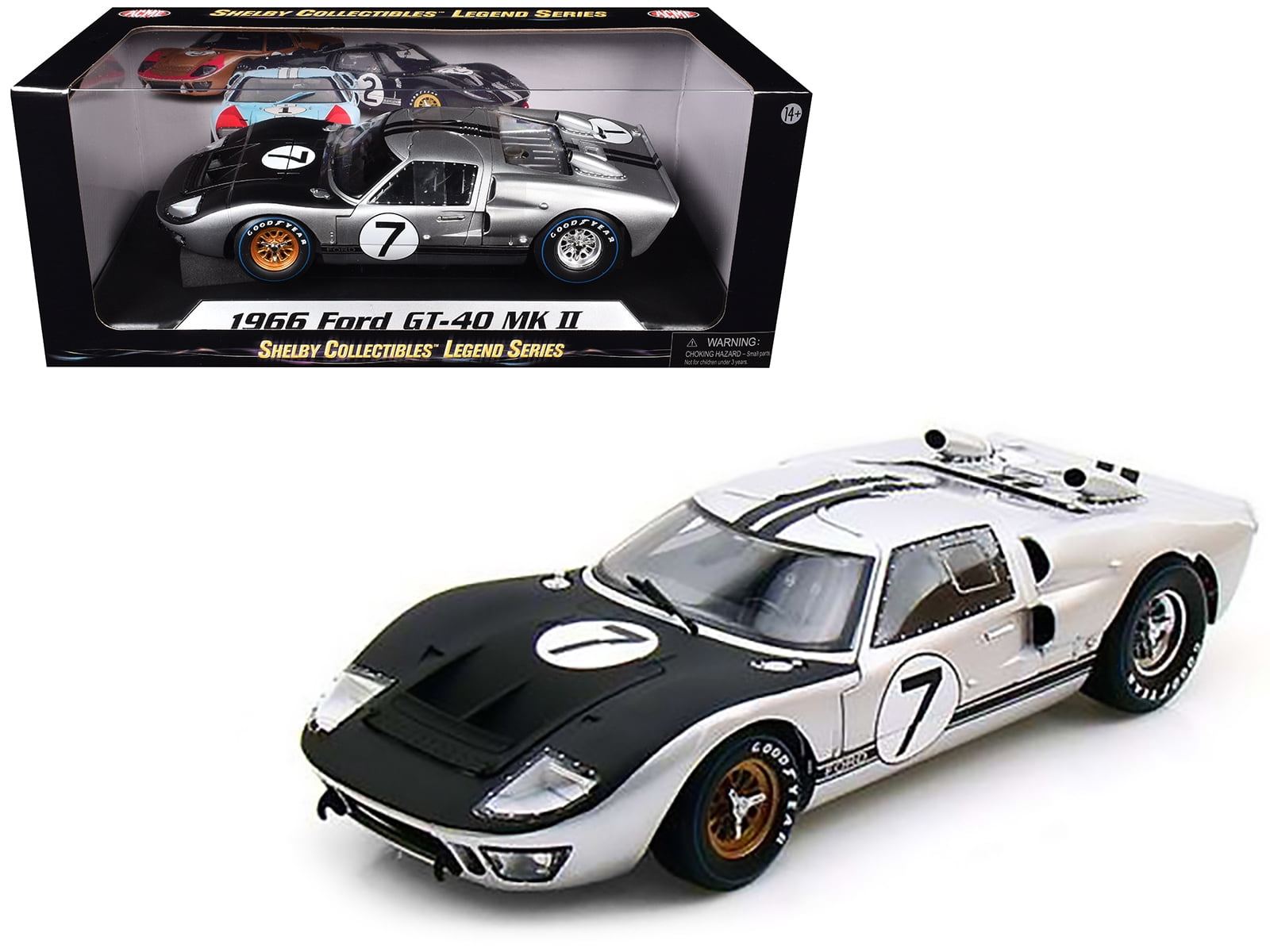1966 Ford GT-40 MK II #7 Silver 1/18 Diecast Model Car by Shelby Collectibles