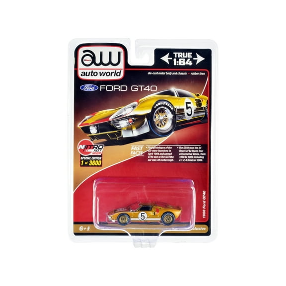 1966 Ford GT40 RHD #5 Gold with Graphics Limited Edition to 3600 pieces Worldwide 1/64 Diecast Model Car by Auto World