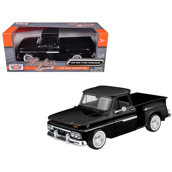 1966 GMC C1000 Fenderside Pickup Truck Black "Timeless Legends" Series 1/24 Diecast Model Car by Motormax