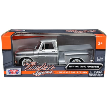 1966 GMC C1000 Fenderside Pickup Truck Silver Metallic "Timeless Legends" Series 1/24 Diecast Model Car by Motormax