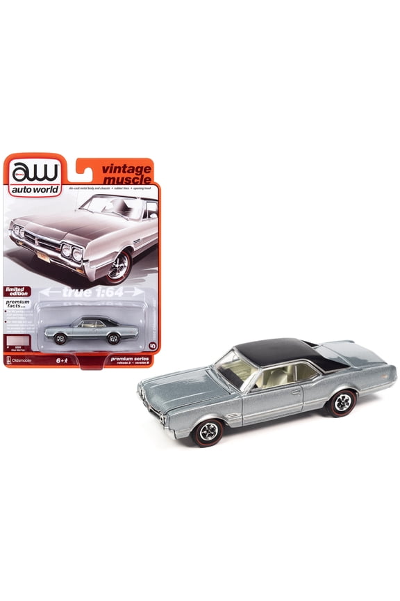 1966 Oldsmobile 442 Silver Mist Metallic with Black Top "Vintage Muscle" Limited Edition 1/64 Diecast Model Car by Auto World
