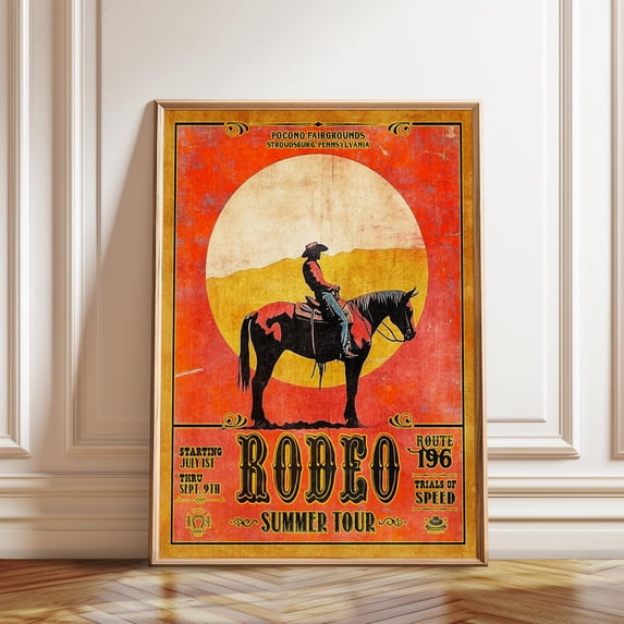 1966 Pocono Rodeo Poster, Unframed Paper Poster 16x20in