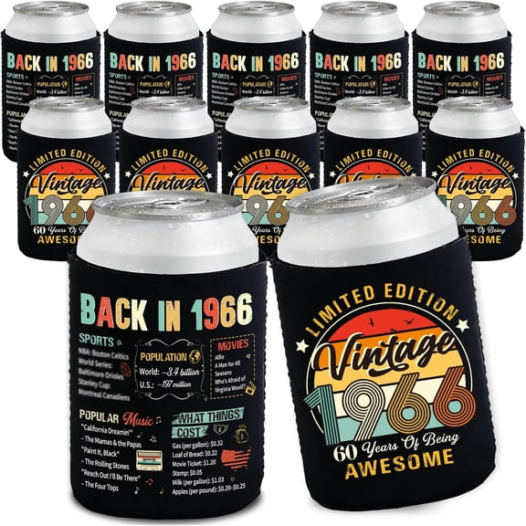 1966 Vintage Can Cooler Holder Sleeves for Men Man Women, 60th Birthday Party Favors Decorations Him, 60 Years Old Anniversary Celebration Decorations for Sixty Birthday (12PCS)