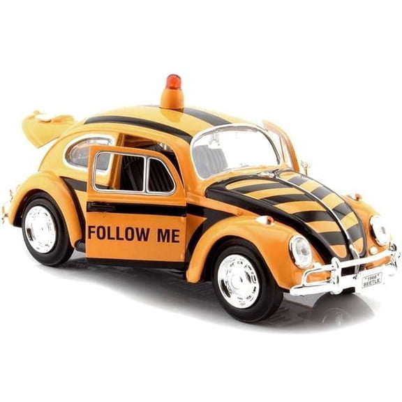 1966 Volkswagen Beetle "Follow Me" Airport Safety Vehicle Yellow with Black Stripes 1/24 Diecast Model Car by Motormax