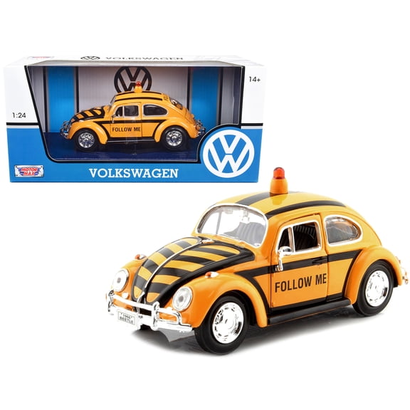 1966 Volkswagen Beetle "Follow Me" Airport Safety Vehicle Yellow with Black Stripes 1/24 Diecast Model Car by Motormax