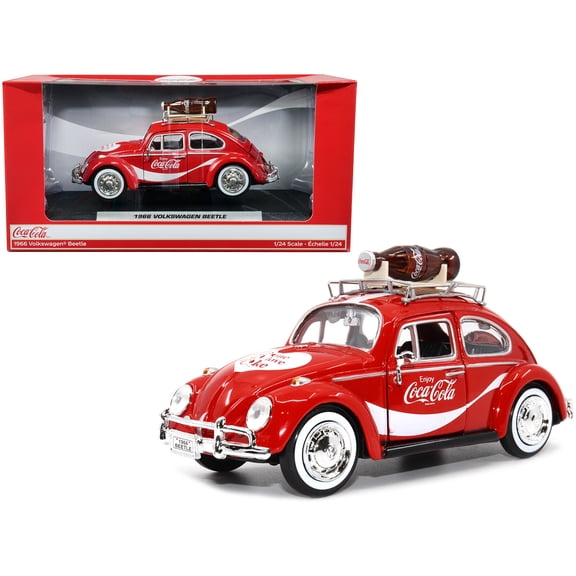 1966 Volkswagen Beetle Red "Enjoy Coca-Cola" with Roof Rack and Accessories 1/24 Diecast Model Car by Motor City Classics
