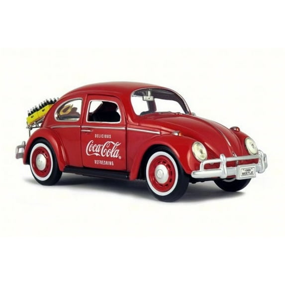 1966 Volkswagen Beetle w/ Rack & Bottles Coca Cola, Red - Motorcity Classics 424067 - 1/24 Scale Diecast Model Toy Car