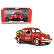 1966 Volkswagen Beetle with Rear Luggage Rack Red with Two Bottle Cases Coca-Cola 1/24 Diecast Model Car by Motorcity Classics