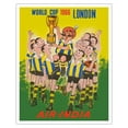 thumbnail image 1 of 1966 World Cup London England - Air India - Maharajah Soccer Player - Vintage Airline Travel Poster by Umesh Rao c.1960s - Fine Art Matte Paper Print (Unframed) 16x20in, 1 of 4