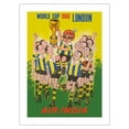 thumbnail image 1 of 1966 World Cup London England - Air India - Maharajah Soccer Player - Vintage Airline Travel Poster by Umesh Rao c.1960s - Fine Art Matte Paper Print (Unframed) 24x32in, 1 of 4