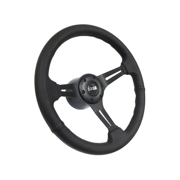 1967-1968 Chevrolet Passenger VSW 6 Bolt Genuine Leather Steering Wheel Black Kit, Silver SS Emblem