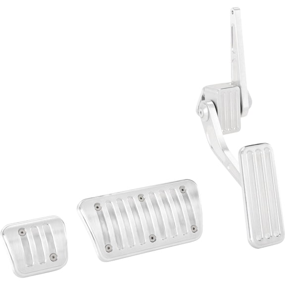 Speedway Motors 1967–1970 C10 Billet Aluminum Auto Pedal Pad Kit Brushed Finish Firewall Mount Gas Pedal Conversion Includes Brake and Parking Pedal Covers
