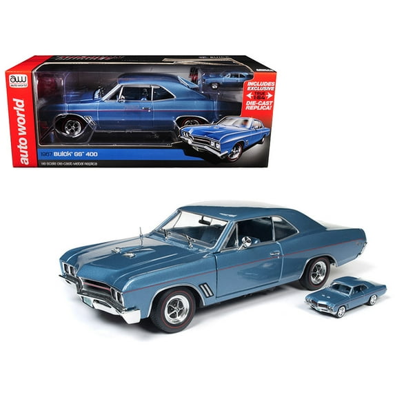 1967 Buick GS Hardtop Sapphire Blue and 1/64 Scale 1967 Buick GS Hardtop Sapphire Blue 2 Cars Set Limited Edition to 1002pc 1/18 Diecast Model Car by Autoworld