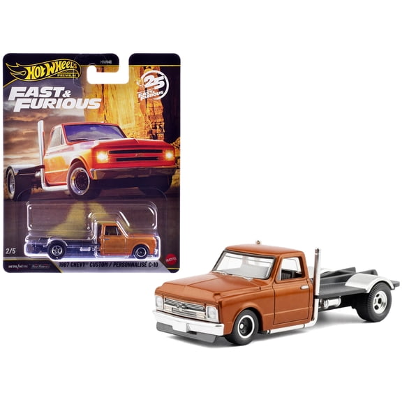 1967 Chevrolet C-10 Custom Bedless Truck Orange Metallic "Furious 7" (2015) Movie Diecast Model Car by Hot Wheels