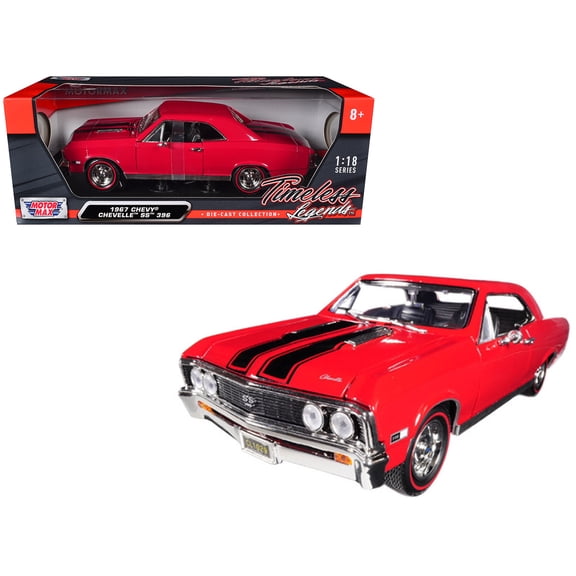 1967 Chevrolet Chevelle SS 396 Red with Black Stripes 1/18 Diecast Model Car by Motormax 73104AC-R