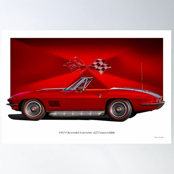 1967 Chevrolet Corvette 427 Convertible Poster Wall Art, Modern Wall Decor For Living Room Bedroom, 12x18 UNFRAMED