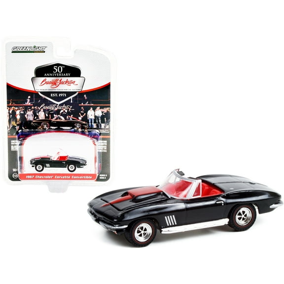 1967 Chevrolet Corvette Convertible Black w/Red Stripe & Red Interior (Lot #1367) B Jackson 1/64 Diecast Model Car by Greenlight