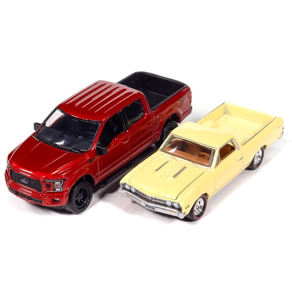 1967 Chevy El Camino SS Custom & 2020 Ford F-150 PICKUPS 2Pack A - Yellow & Red 1:64 Scale
