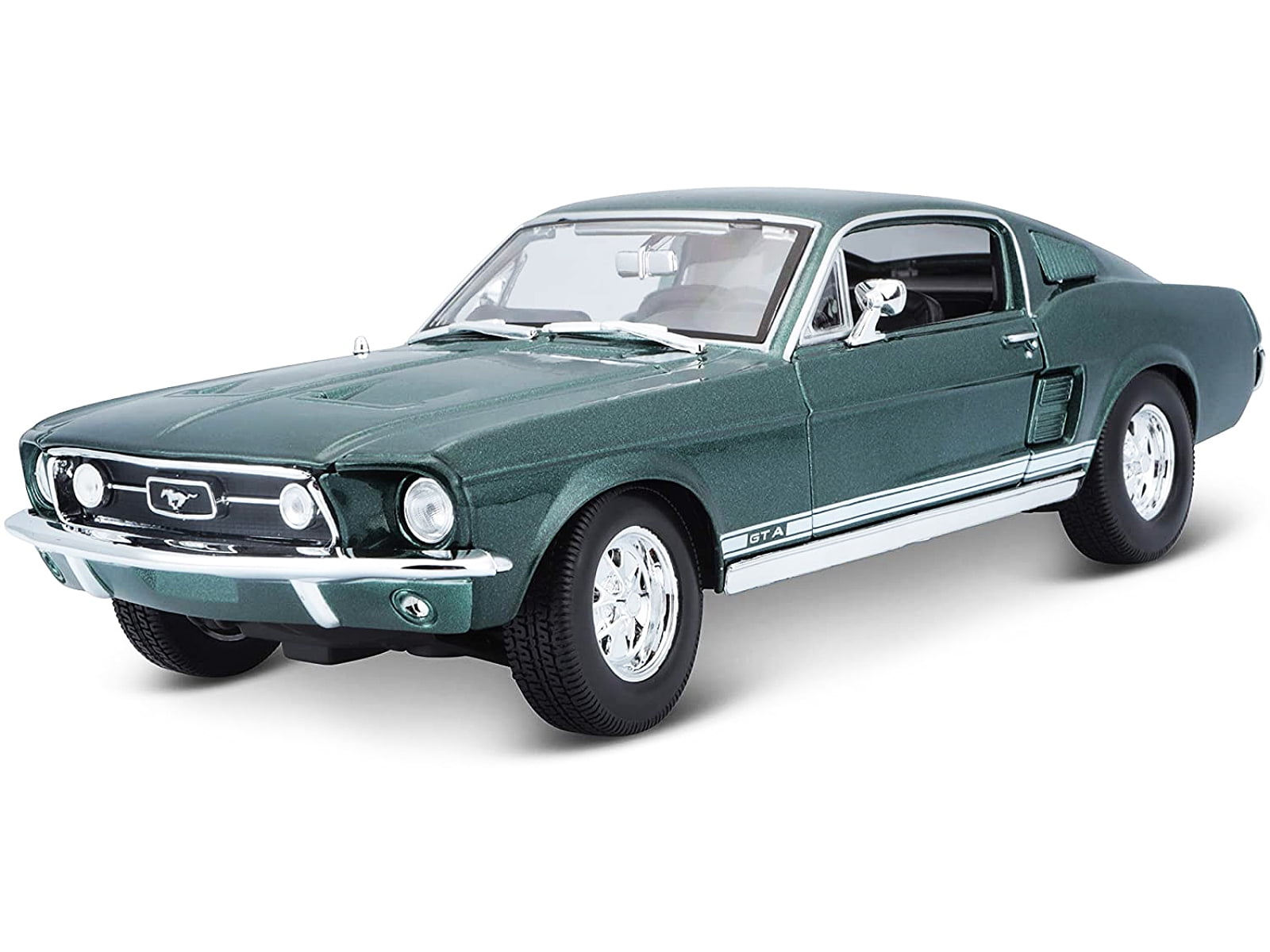 1967 Ford Mustang GTA Fastback Green Metallic with White Stripes 1/18  Diecast Model Car by Maisto 