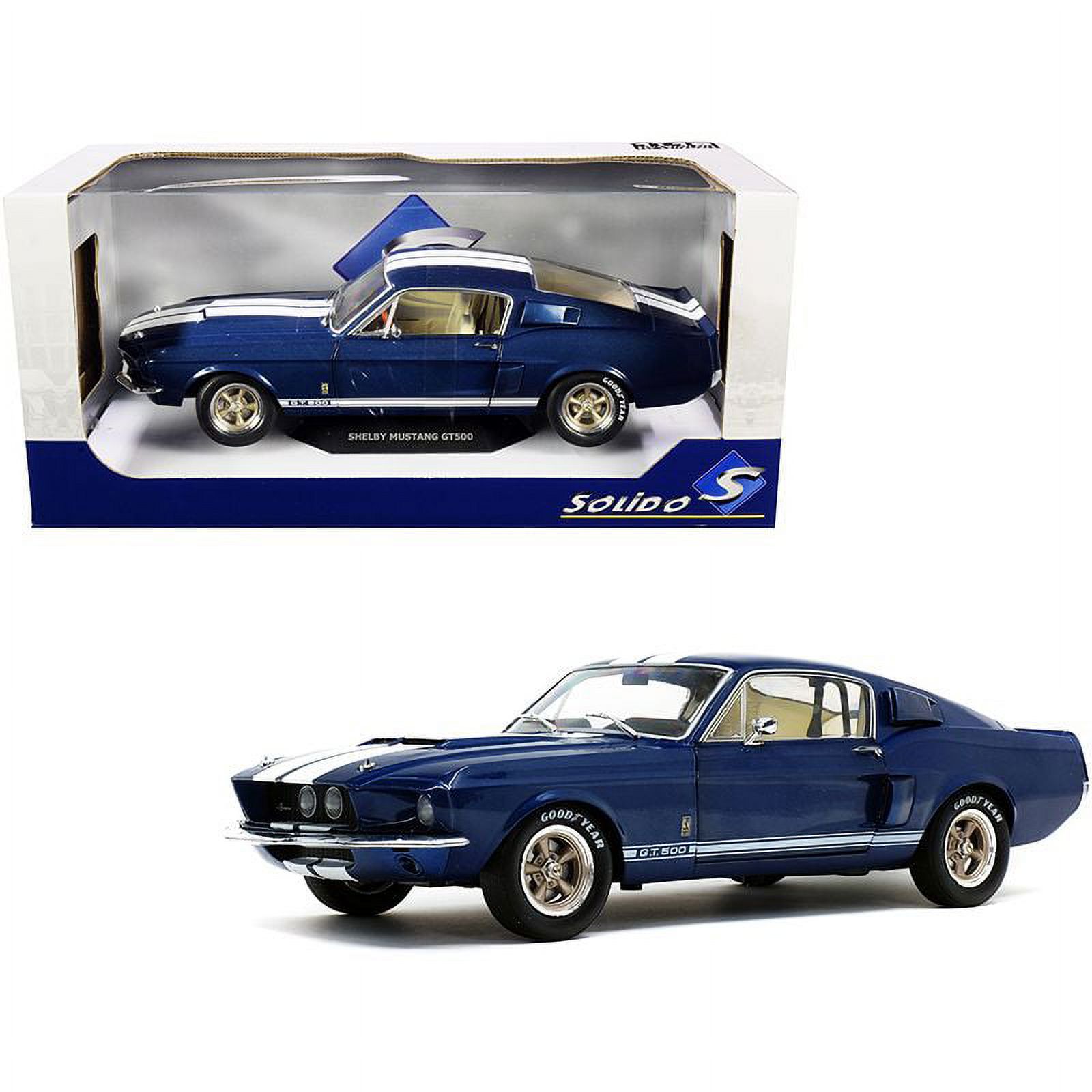 1967 Ford Mustang Shelby GT500 Nightmist Blue Metallic with White Stripes  1/18 Diecast Model Car by Solido