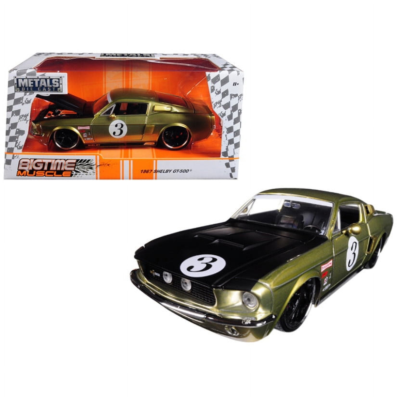 1967 Ford Shelby GT 500 3 Gold with Matt Black Hood Big Time Muscle 1 24 Diecast Model Car by Jada