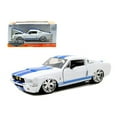 thumbnail image 1 of 1967 Ford Shelby Mustang GT-500 Blue with White Stripes 1/24 Diecast Model Car by Jada, 1 of 2