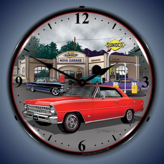 Collectable Sign and Clock 1967 Nova ( red ) LED Lighted Premium Wall Clock