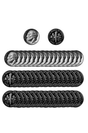1967 Roosevelt Dime SMS Roll - 50 Special Mint Set Coins
