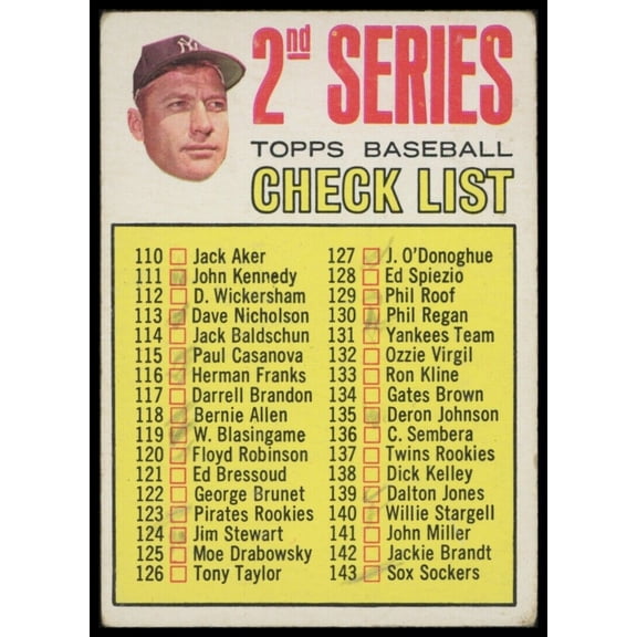 1967 Topps Baseball Trading Card #103b Checklist 110-196 Mickey Mantle CL DP COR New York Yankees