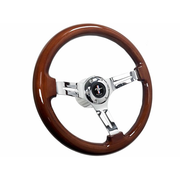 1968-1978 Mustang; 6 Bolt Mahogany Finish Wood Steering Wheel Kit, Running Pony Emblem