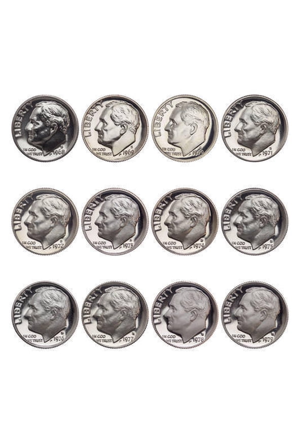 1968-1979 S Gem Proof Roosevelt Dime Run - Clad - 12 Coins