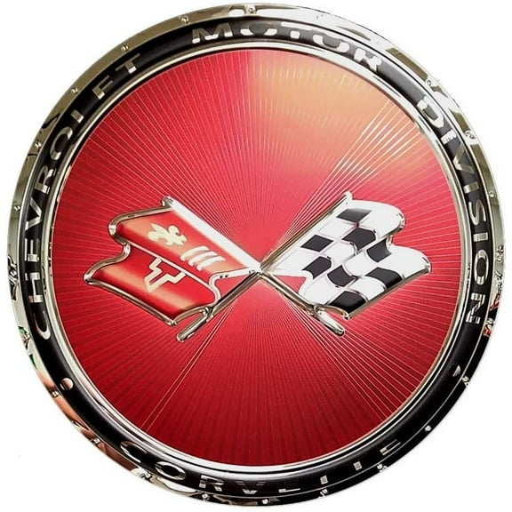 1968-1982 C3 Corvette Crossed Flags Stainless Steel Wall Hanging Sign - 22"