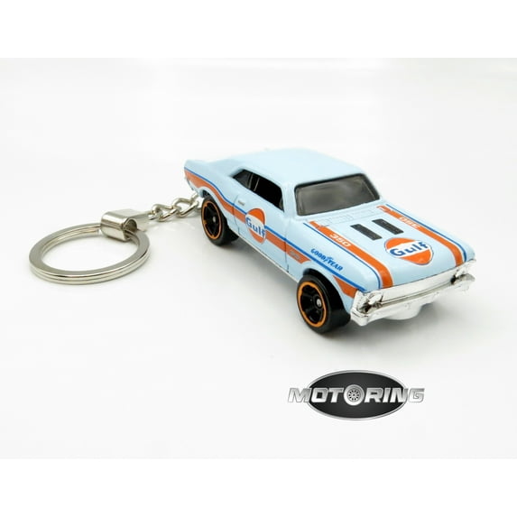 1968 '68 Chevy Nova Blue Gulf Car Rare Novelty Keychain 1:64 Diecast