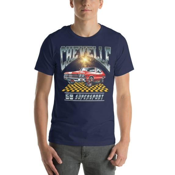 1968 Chevelle SS Muscle Car | Vintage 70's Era Auto Shirt (Navy, L)