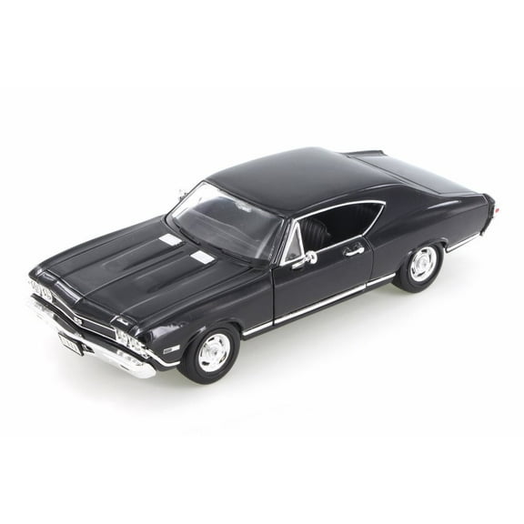 1968 Chevy Chevelle SS 396, Black w/ Black - Welly 29397WBK - 1/24 Scale Diecast Model Toy Car