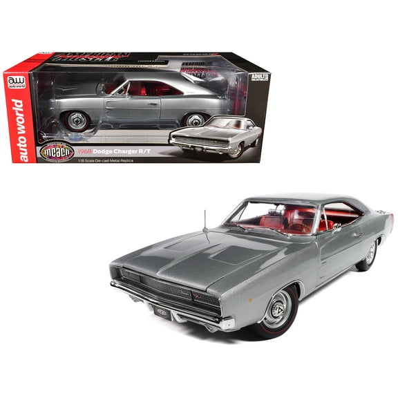 1968 Dodge Charger R/T "Muscle Car & Corvette Nationals" Silver Metallic with Red Interior 1/18 Diecast Model Car by Auto World