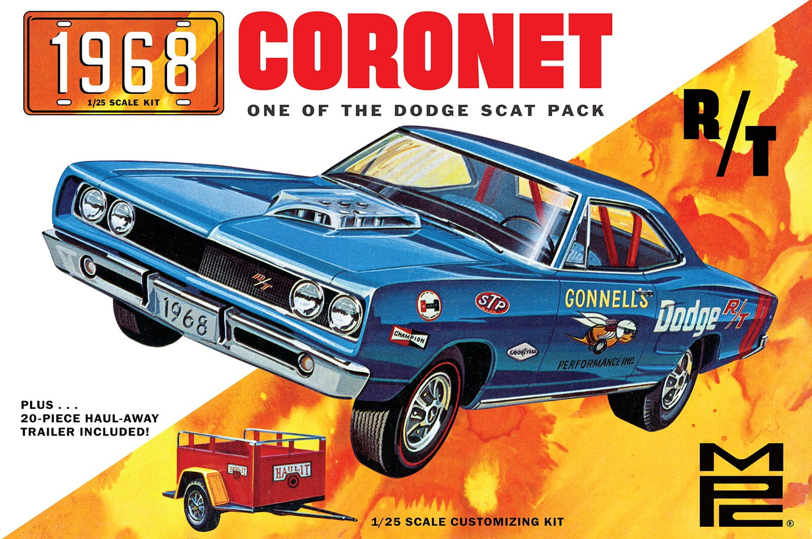 1968 Dodge Coronet Hardtop w/Trailer Skill 2 Model Kit